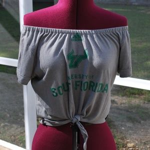 University of South Florida Bulls Off Shoulder Cropped Shirt Top Tie Waist M